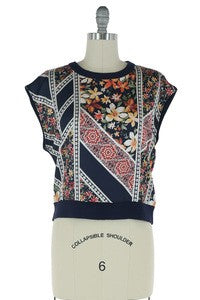 Skies Are Blue - Navy Patterned Top