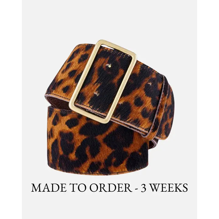 Amsterdam wide leopard animal print belt with gold rectangular buckle