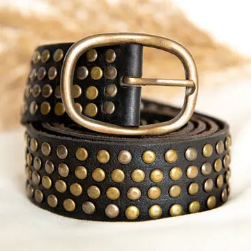 Leather Belt - Black with Studs