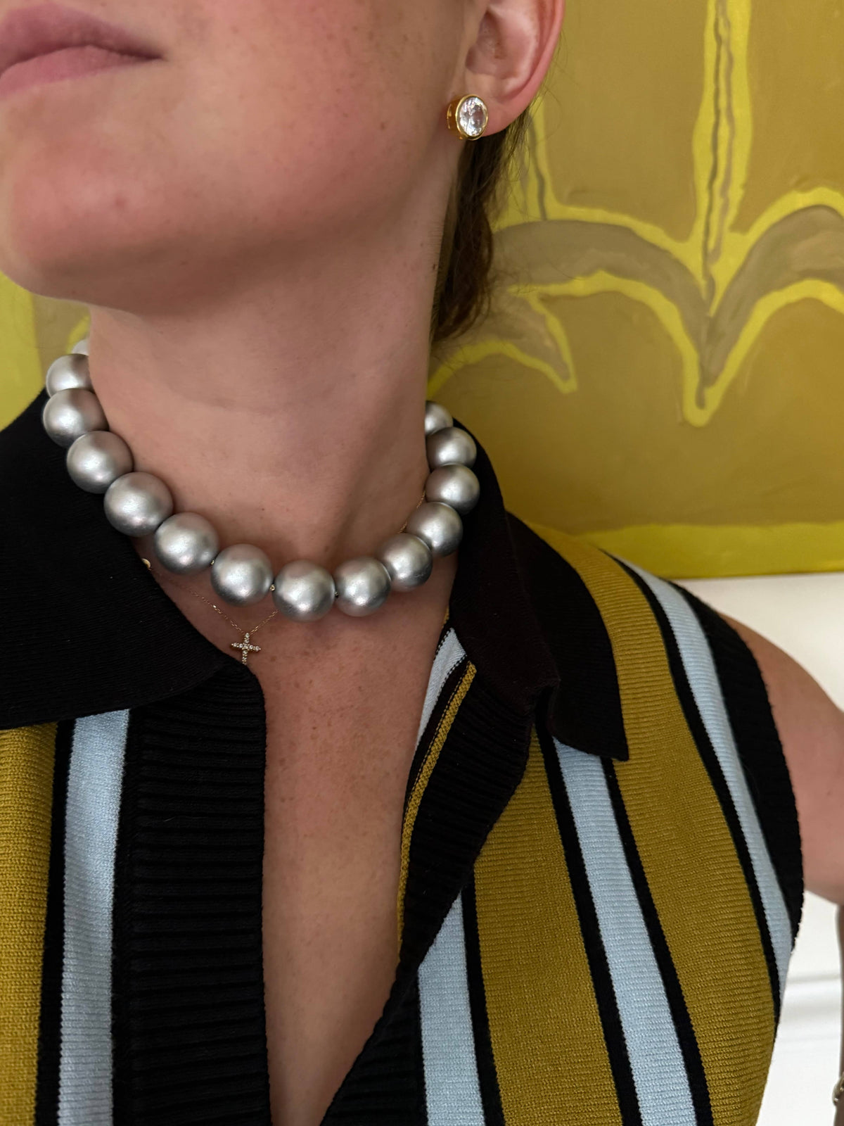 KMs Gems - Chunky Beaded Necklace - Matte Silver