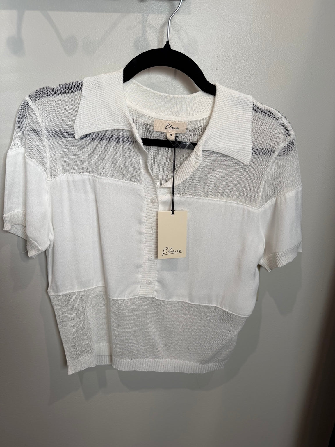 Elan white sheer panel short sleeve sweater