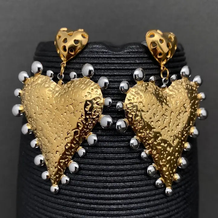Mio Queena - Two-Tone Heart 18K Gold-Plated Stainless Steel Earrings