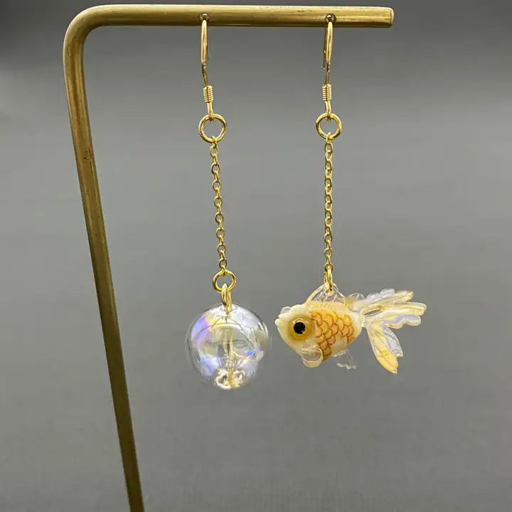 Mio Queena - Asymmetric Red Goldfish Dangle Earrings