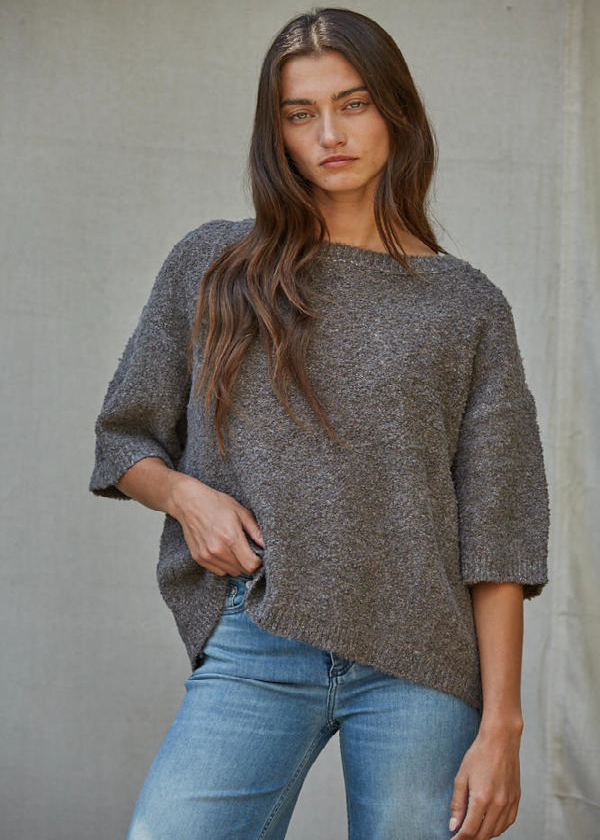 By Together - Mocha Cropped Boxy Sweater