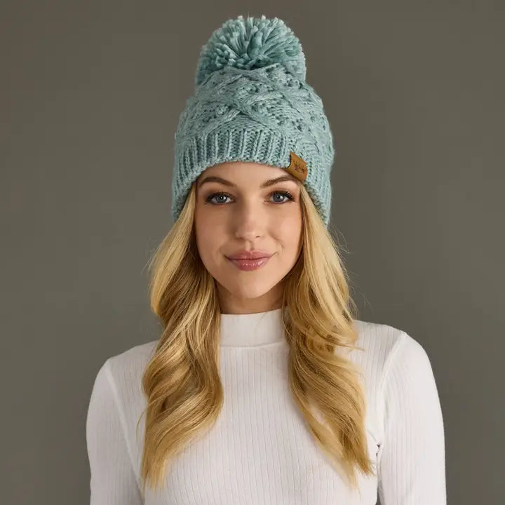 Panache - Dusty Teal Knit Pom Hat