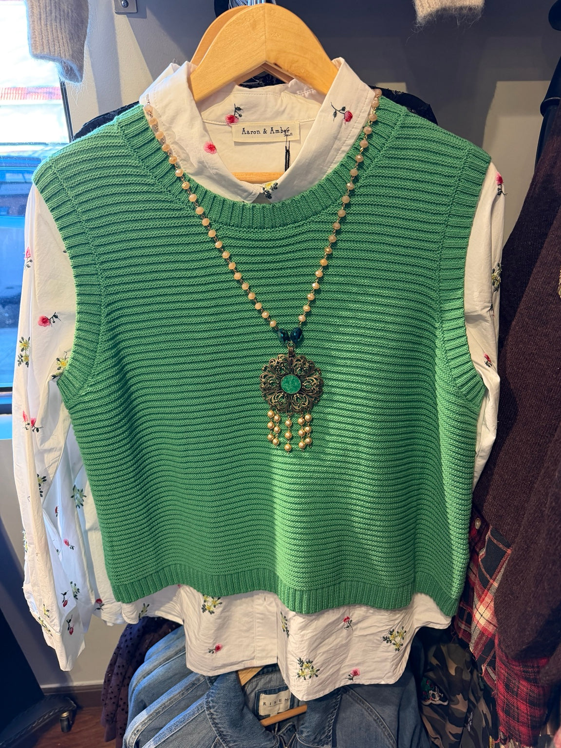 Ichi green knit sweater vest front