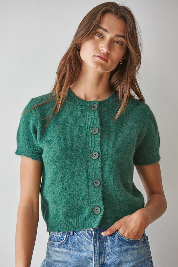 By Together green button front sweater
