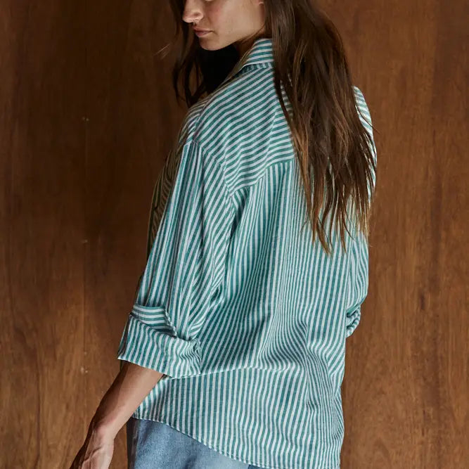 By Together - Woven Cotton Collared Button-Front Long-Sleeve Shirt