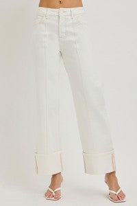 Risen white high-rise wide-leg jeans