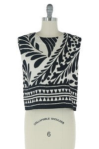 Skies Are Blue - Black Pattern Top