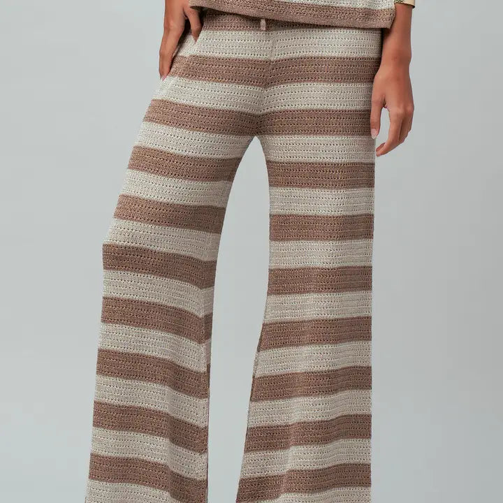 Urban Daisy - Striped Knit Drawstring Flare Pants