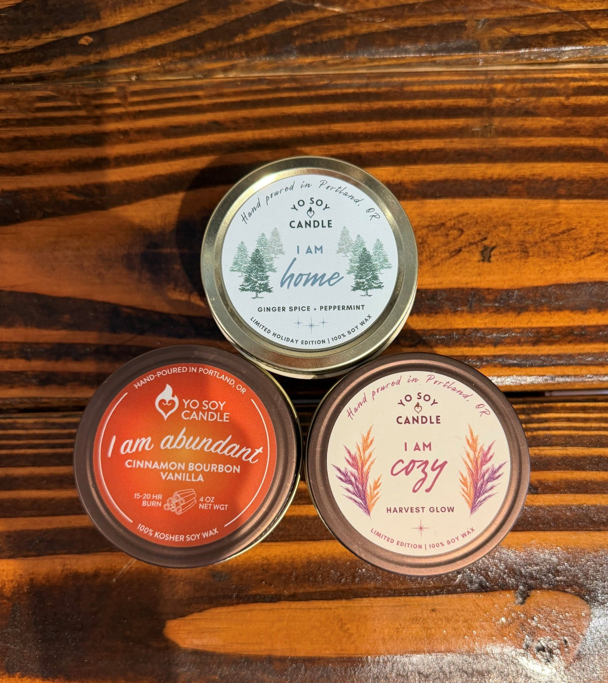 Harvest Glow candle, bottom right tin (group photo)