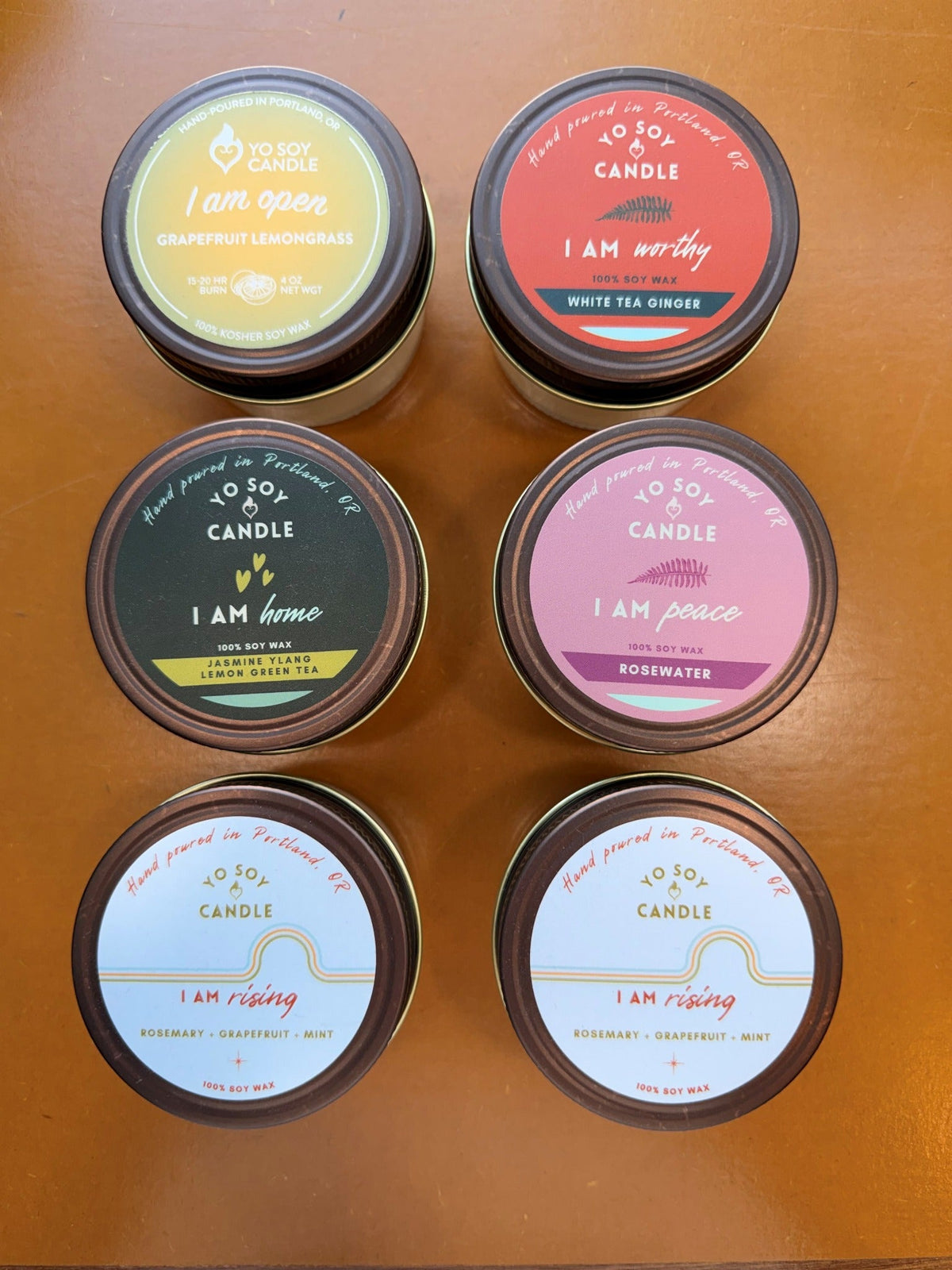 Rosewater candle, middle right tin (group photo)