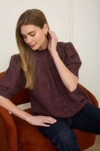 Zoe and Claire - Brown Eyelet Blouse